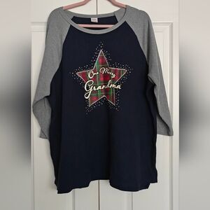Navy & Gray 'One Merry Grandma' Raglan Top, Size 1X